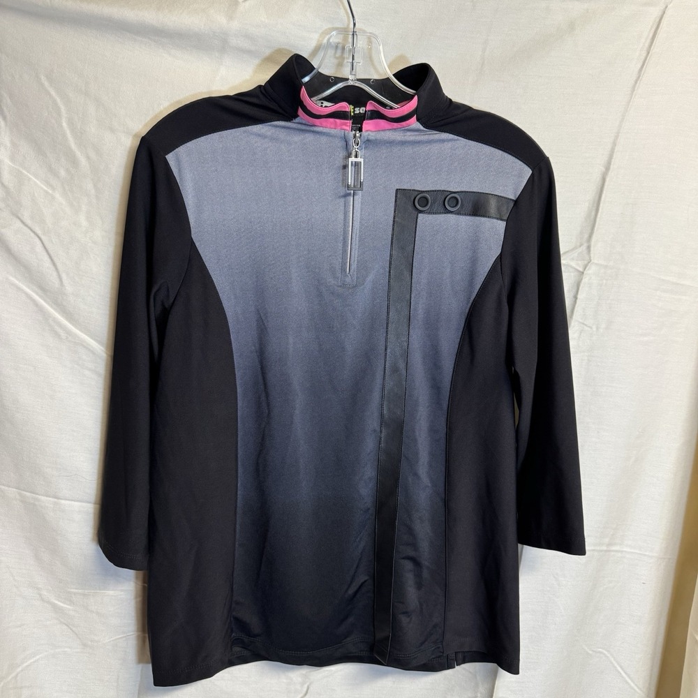 Jamie Sadock Women's 1/4 Zip Golf Pullover Top 3/4 Sleeve Black & Gray Small